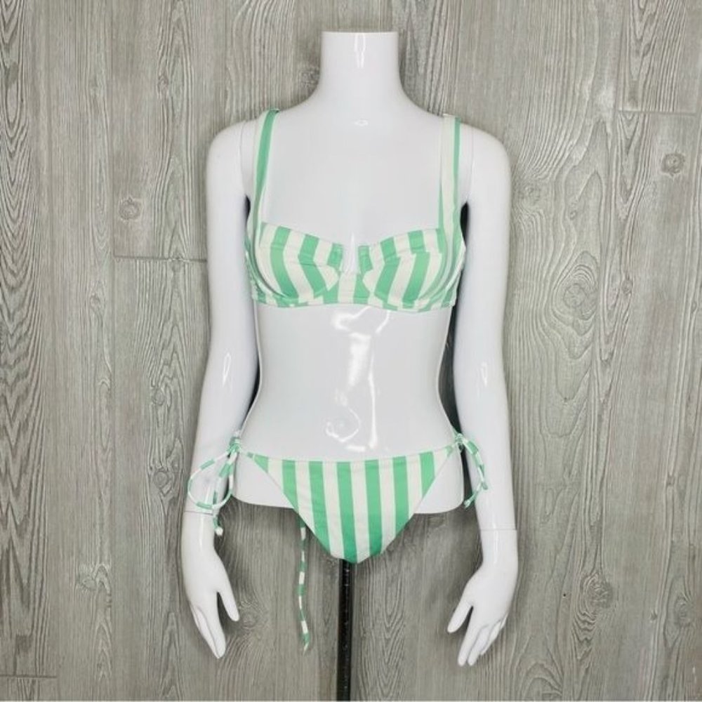 Victoria’s Secret striped Bikini Top & tie bikini bottom swimwear swimsuit 34a m